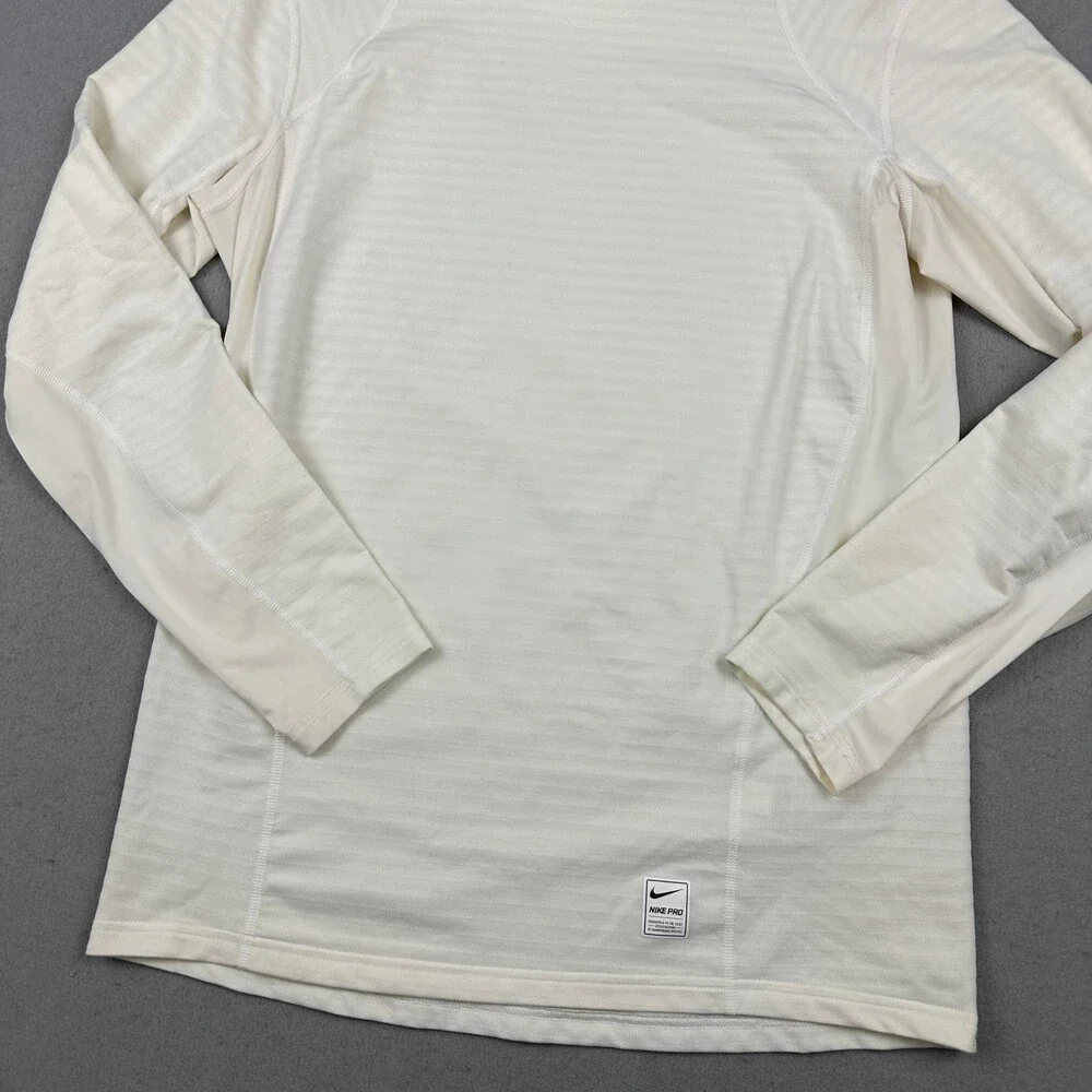 Nike Pro Shirt Men Large White Mock Neck Dri-FIT Long Sleeve Base Layer L *